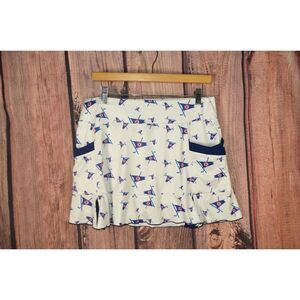 Allie Burke Golf Skort w Shorts L Womens‎ White Flags Made USA Pockets Stretch